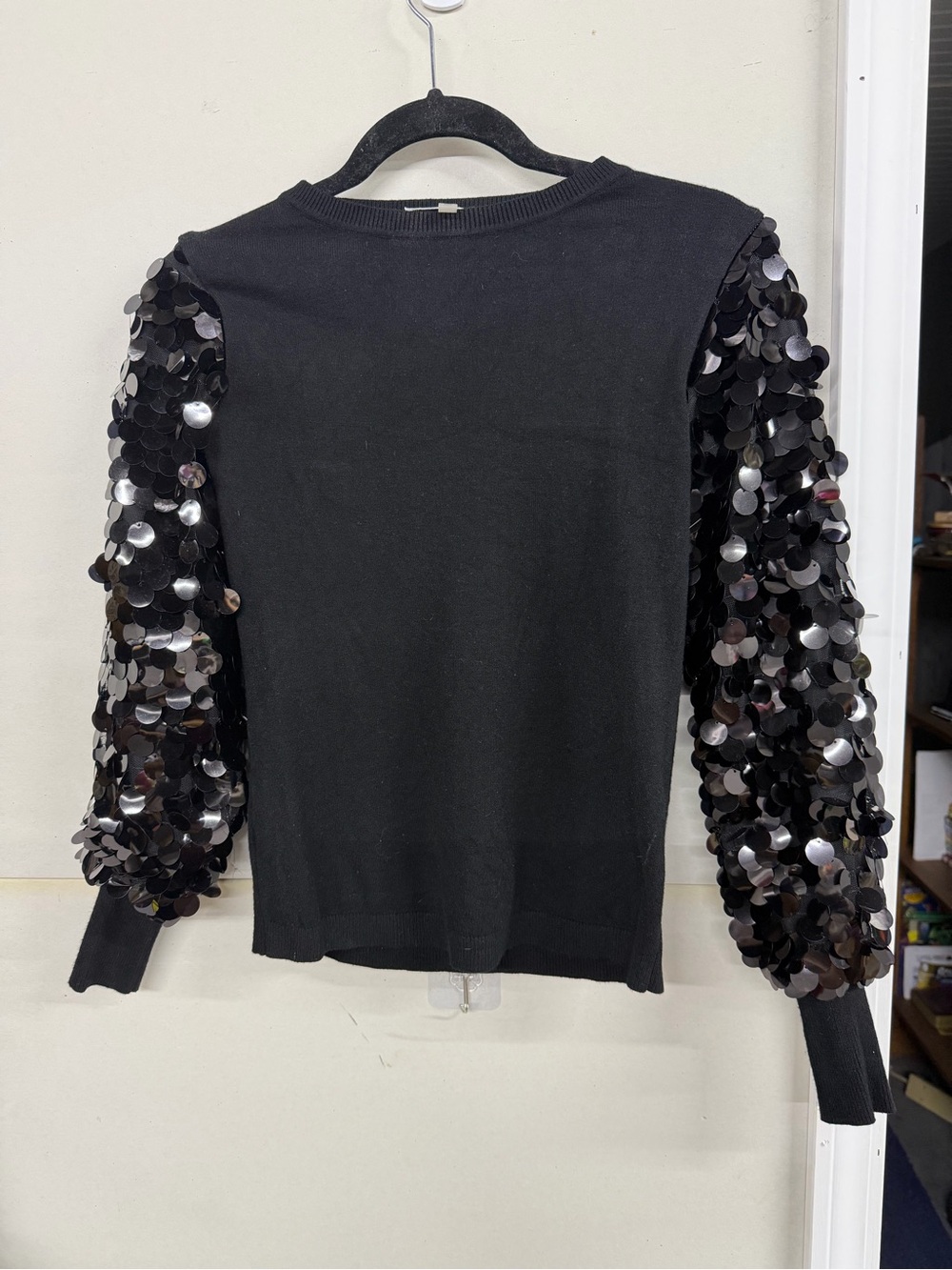 Black Sequin Sleeve Women's Top